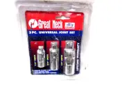 3pc GREAT NECK UNIVERSAL U JOINT 1/4" 1/2" 3/8" FLEX SWIVEL SOCKET ADAPTER SET