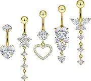 [Vsnnsns] 14G Belly Button Rings Belly Rings for Women Stainless Steel Belly Piercing Jewelry Surgical Steel Dangle Belly Button Rings Curved Navel Ring Barbell CZ Body Jewelry Piercing 9 Pcs