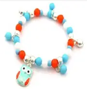 Childrens Blue and Orange Beaded Stretch Bracelet With Blue Owl Charm