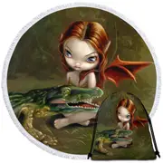 Befriending an Alligator Swamp Fairy Round Beach Towel