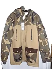 Marc Ecko Cut & Sew Tan & Camo Long Sleeve Coat Men's Size Medium