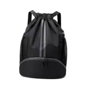 Sports Drawstring Backpack - Water Resistant String Bag with Side Mesh Black