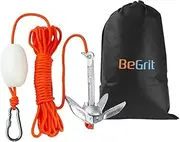 BeGrit Kayak Anchor 1.5 lb Small Boat Anchor Kit Folding Grapnel Anchor Carbon Steel for Canoe Jet Ski SUP & Paddle Board with 32.8 ft Anchor Tow Rope Carrying Bag