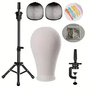 22 Inch Wig HeadWig Stand Tripod with HeadCanvas Wig HeadMannequin Head for WigsManikin Canvas Head Block Set for Wigs Making Display with Wig caps T/C Pins Se