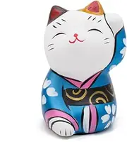 [THY COLLECTIBLES] Hand Painted Feng Shui Mini Maneki Neko Lucky Cat Blue