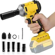 Cordless Impact Wrench, 350Nm Brushless Impact Gun Compatible with Dewalt 21V, Electric Impact Driver 3 Speeds Adjustment and 12 Accessory for Car Furniture Car Tyre Change(No Battery)