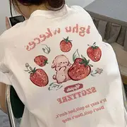 Short-Sleeve Round Neck Rabbit Print Tee White - XL