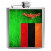 Zambia Flag Stainless Steel Hip Flask 6oz