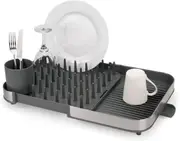 Expanding Dish Drying Rack with Removable Silverware Holder, Draining Spout, Stainless-Steel