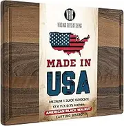 Virginia Boys Kitchens Made in USA Black Walnut Wood Cutting Board by - Butcher Block Wooden Carving Board with Juice Well Made from Sustainable Hardwood (17x11)
