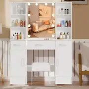Dressing Table Makeup Table w/3 Drawers Stool Vanity Desk with Mirror&led Light