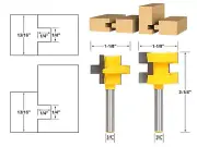 3/4" 2 Bit Tongue & Groove Router Bit Set - 1/4" Shank