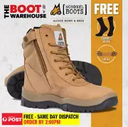 Mongrel 251050 Work Boots. Steel Toe Safety. Wheat Hi-Leg Zip Sider. Brand New!