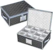 VERONLY Mug and Cup Storage Box with Dividers - 2 Pack China Bin Grey