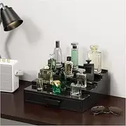 ProCase 4 Tiers Lacquered Finish Wooden Cologne Organizer for Men, Perfume Display Stand Shelf with Drawer, Men's Cologne Storage Rack, A Perfect Cologne Holder for Men -Black