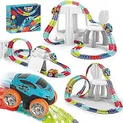 Zero Gravity Car, Race Cars Set 184Pcs Children's Toy Car Tracks Replaceable Roof 3.7V Battery Charging Cable, Flexible DIY Track Changeable Track with Led Light-up Race Car Suitable for Boys Girls