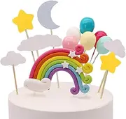 Palksky Colorful Rainbow Cake Topper/Wedding Cake Flags/Cupcake Picks Set -Include Cloud Balloon Moon Stars/Boy Girl Kid Birthday Baby Shower Party Baking Decoration Supplies