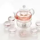 Glass Teapot with Infuser + Warmer and 6 Double Cups
