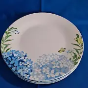 Lot 4 Royal Norfolk BLUE HYDRANGEA Dinner PLATES 10.5" Floral Spring Butterfly