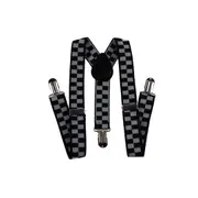 Boys Adjustable White & Black Checkered Patterned Suspenders