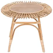 Holly 65cm Round Side Table Mango Wood Top Rattan Frame - Natural