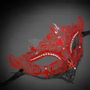 Women Luxury Filigree Metal Laser-Cut Venetian Mardi Gras Masquerade Mask [Red]