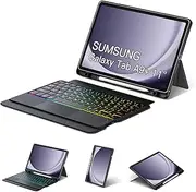 Trackpad Keyboard Case for Samsung Galaxy Tab A9 Plus/A9+ 11 Inch 5G 2023 SM-X210/X216/X218, Slim and Portable Stand Cover Detachable 7-Color Backlit Keyboard for A9+ Tablet with S Pen Holder Black