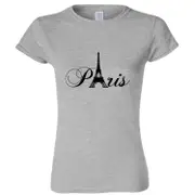 Paris Black Silhouette Eiffel Tower France Art Ladies Women T Shirt Tee Top - Sport Grey