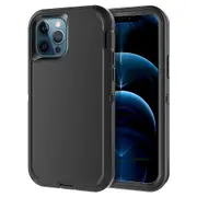 For Apple iPhone 12 Pro Case Drop Resistant Defender Tradies Heavy Duty Rugged Shockproof Cover (Black)