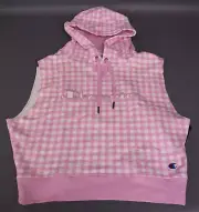 Champion Embroidered Womens Checker Style Sleeveless Hooded Sweat Shirt Top M