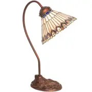 Meyda Lighting 1 Light 18" High Tiffany Jeweled Peacock Desk Lamp, Ruby - 106055