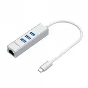 O-Simplecom CHN421 Silver Aluminium USB-C to 3 Port USB HUB with Gigabit Ethe...