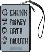 [Buckle-Down] Horror Movies Wallet, Zip Clutch, The Goonies Chunk Mikey Data Mouth Poses Periwinkle Black, Canvas, LARGE, Casual