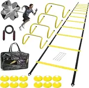 Agility Ladder Speed Agility Training Equipment,1 Agility Ladder 20ft,4 Hurdles,Training Soccer Cones,Jump Rope,Running Parachute, Agility Training Equipment for Kids Youth Adul