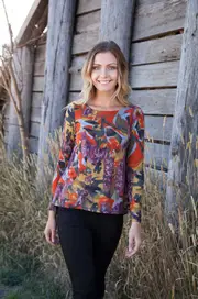 Split Hem All Over Print Top--FOI-TA5877
