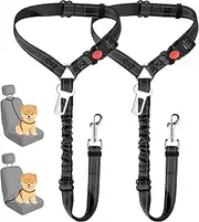 PetsmartTech Double Dog Seat Belt, for Pet Dogs Safety Harness Travel Accessories in UK, Restraint Adjustable with Elastic Bungee Buffer Headrest for Vehicle