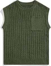 [Generic] Men Sleeveless Loose Stylish Sweater Vest Knitted Keep Twisted Texture Preppy Pullover Sweater Vest