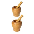 Kitchen Wooden Mortar and Pestle Set Garlic Ginger Grinder for Fresh Mustard