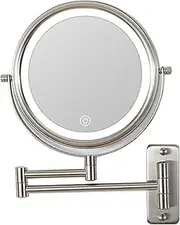 Dimmable Touch Screen Magnifying Makeup Mirror with 3 Colors, Rechargeable Lighted Double Sided Shaving Mirror Wall Mounted Extendable LED Vanity Mirror,Nickel,7X