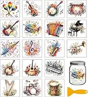 GLOBLELAND 18 Sheets Vintage Musical Instrument Rub on Transfers Retro Violin Waterproof UV DTF Cup Wraps Decals 3.9x3.6inch Music Guitar Transfer Stickers for Water Cup Glass Bottle Vase Crafts