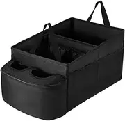 Black Car Seat Organizer with Tray and Cup Holders Backseat and Front Seat Storage for Kids, Large Compartments Pocket Travel-Friendly
