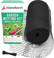 AlpineReach Bird Netting 7.5 x 65 ft Heavy Duty Garden Net, Deer, Plant Protection Extra Strong Woven Mesh, Reusable Kit with Zip Ties, Animal Fencing for Fruits Trees, Black