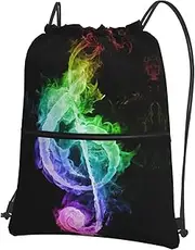 EdWal Colorful Music Notes Print Drawstring Backpack Gym Bags Sports Bags With Zipper Pocket For Travel Beach, Black, One Size