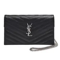 在飛比找momo購物網優惠-【YSL】經典MONOGRAM系列銀色LOGO V字縫小牛皮