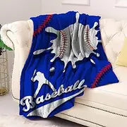 Blue White Creative Splash Baseball Blanket for Kids Girls, Red Baseball String Blankets Soft Lightweight Strawberry Throw Blanket for Sofa Bed Traveling Camping Gifts Idea 50x60 inches