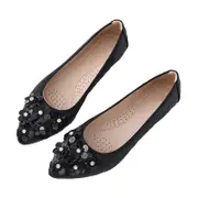Nevenka Women Flat Shoes Flower Rhinestone Sparkly Slip Ons Shoes-Black1