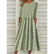 Women's Midi Dress Floral Ditsy Ruched Pocket Crew Neck Daily Vacation Half Sleeve Summer Spring