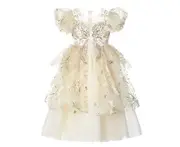 Girls Beaded Sequins Patchwork Princess Dresses Flower Girl Party Prom Dresses-champagne