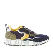 VOILE BLANCHE men shoes Club01 sneaker Blue navy suede fabric green yellow