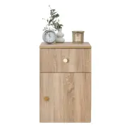 Porto Bedside Table - Natural Oak - Slim - Round Brass